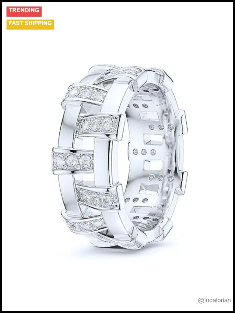 Sterling Silver Antique Basket Weave Moissanite Eternity Ring